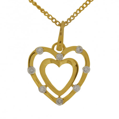 Guldhjärta två hjärtan i kontur med guldkedja 18 karat 5-10-0034K 4,00 kr Hem