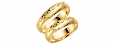 Schalins mönstrade förlovningsringar och vigselringar i 9 karat guld